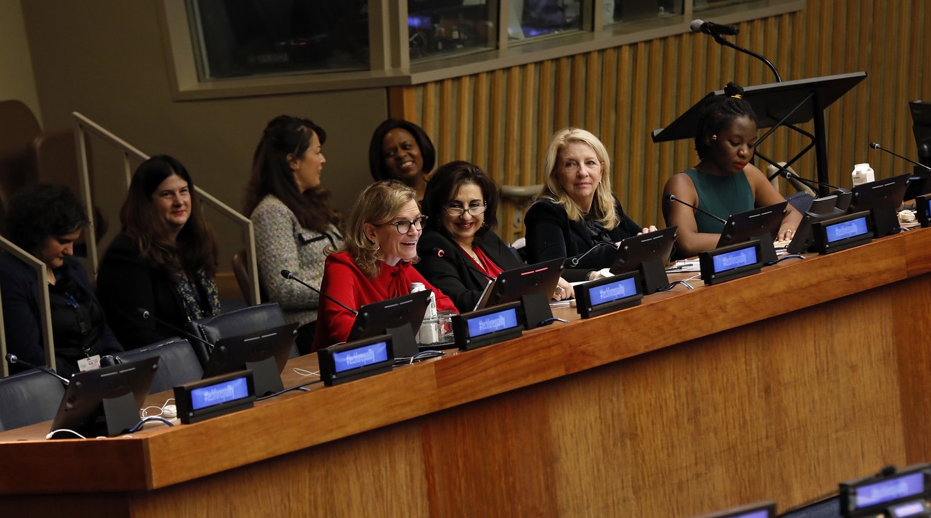 Ms. Doreen Bogdan-Martin, Secretary-General of the International Telecommunication Union; Ms. Sima Bahous, Executive Director of UN Women; Ms. Catherine Russell, Executive Director of UNICEF; Action Coalition Youth Leader Esther Mwema from Digital Grassroots. Photo: UN Women / Ryan Brown