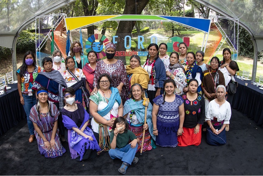 Indigenous women’s groups performed a Tlalmanalli opening ceremony to kick off the Generation Equality Forum in Mexico. Photo: UN Women/Dzilam Méndez