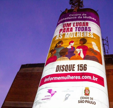 “It is important to know where to find support”, reads a sign projected on a building in Sao Paulo as part of the City’s implementation of its Generation Equality commitments. Photo: City of Sao Paulo.