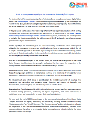 Screenshot of the first page of the joint Statement my actors of the Action Coalition on Technology and Innovation