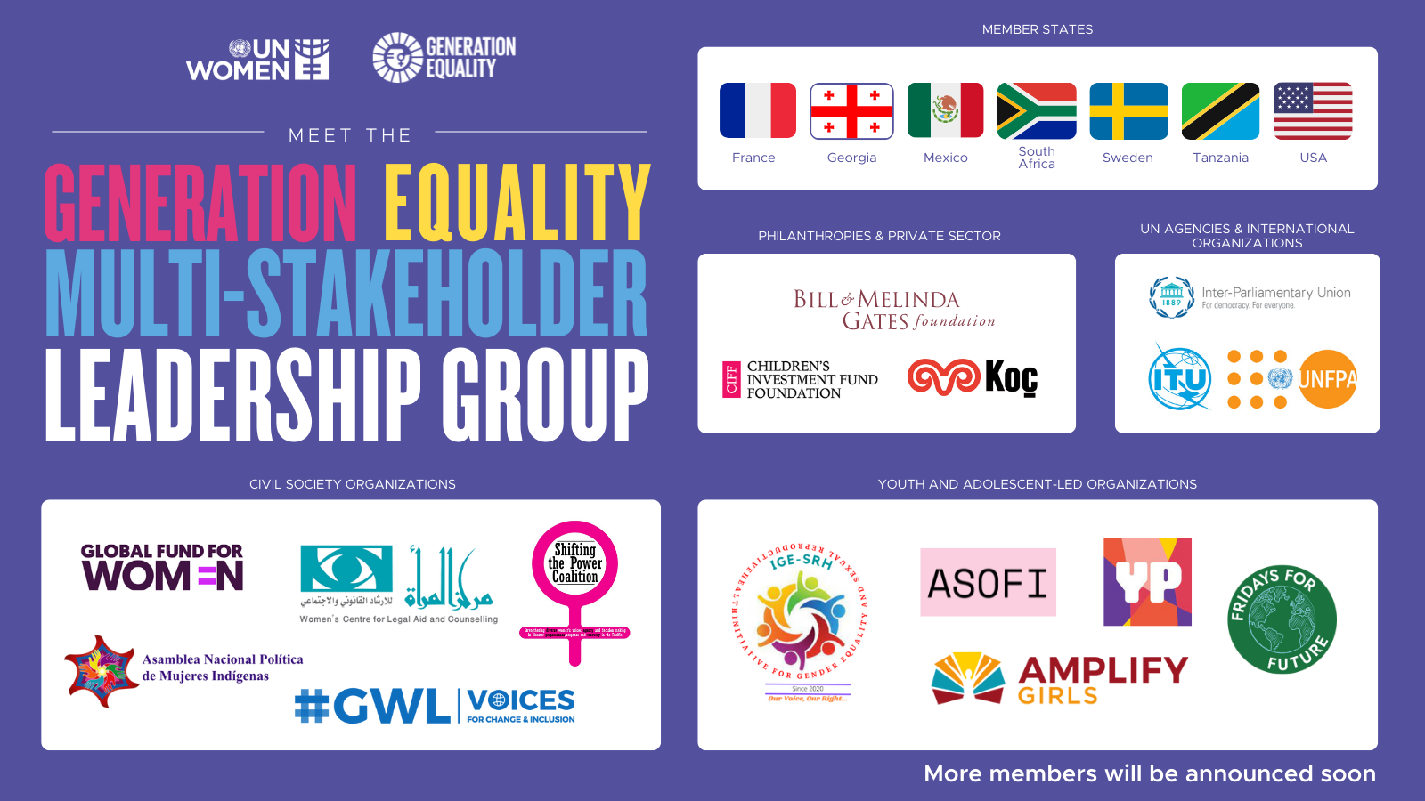 The Generation Equality Multi-Stakeholder Leadership Group was announced during UNGA77