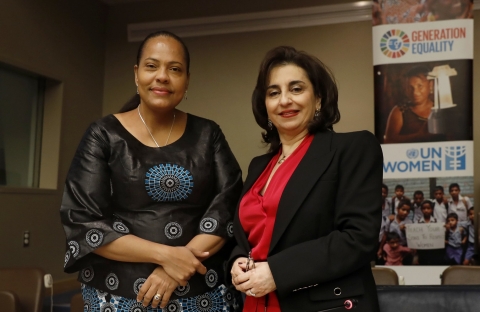 UN Women Executive Director with Tanzania Minister at Midpoint Announcement 