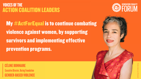 Quote Card: My #ActForEqual is to continue combating violence against women, by supporting survivors and implementing effective prevention programs.