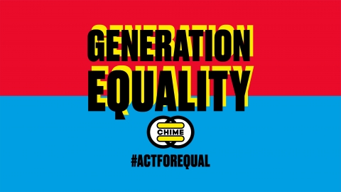 Gucci chime for change banner reading "Generation Equality" and "act for equal"